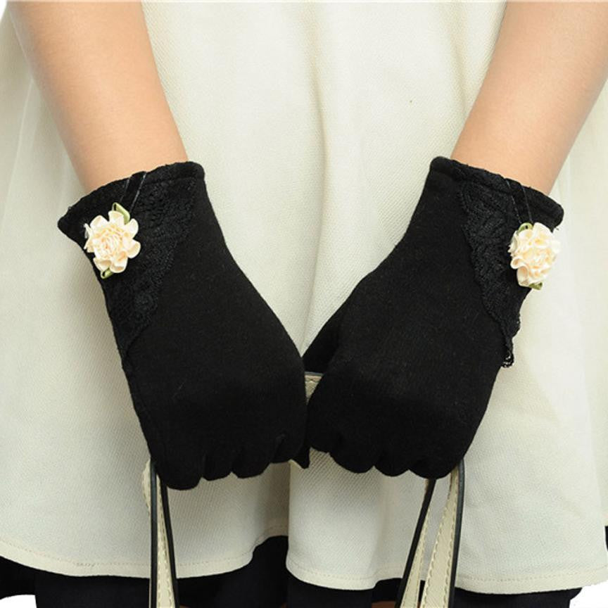 Womens Lace Gloves Winter Warm Wrist Gloves Ladies Touch Screen Mittens Cotton Leather Gloves For Women eldiven #LSN