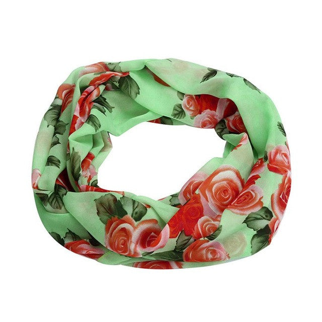 Fashion Chiffon Wrap Elegant Women Ladies Rose Flower Soft Double Loop Scarf Wrap SCARF RING#LSN