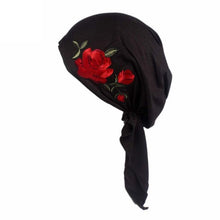 Rose Embroidery Women Knitted hat Fashion Fitted Print Hat Beanie Scarf Turban Head Wrap Cap Hot Sale