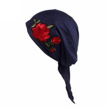 Rose Embroidery Women Knitted hat Fashion Fitted Print Hat Beanie Scarf Turban Head Wrap Cap Hot Sale