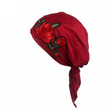 Rose Embroidery Women Knitted hat Fashion Fitted Print Hat Beanie Scarf Turban Head Wrap Cap Hot Sale