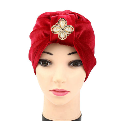 New Arrival 1PC Women Velvet Diamonds Muslim Ruffle Hat Beanie Scarf Turban Head Wrap Cap
