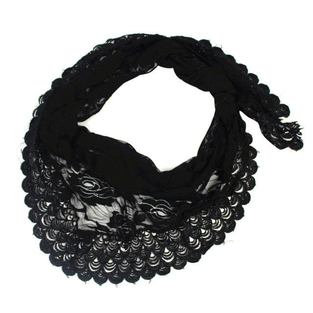 Fashion Winter Autumn Scarf  Women Lady Long Lace Rose Flower Triangular Mantilla Wrap Shawl Black White  poncho
