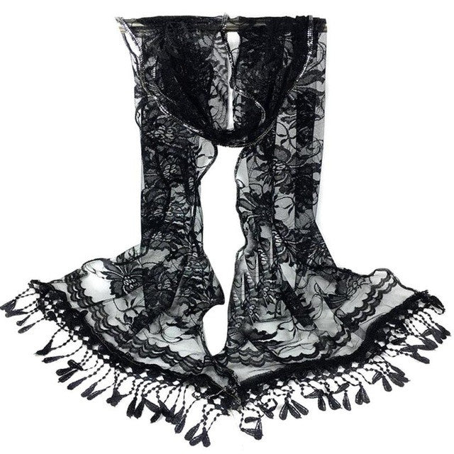 Fashion Long Scarf Women Sexy Lace Printed Scarves With Tassel Wrap Shawl Flower Scarves Pashmina echarpes foulards femme