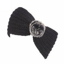 2017 Winter Warm Ear Headband Turban For Women Crochet Bow Stretch Fur Ball Women Knitted Headband Handmade 23*12cm #3