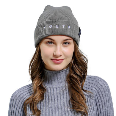 Unisex YOUTH Letters Embroidered Beanie Hat Men Women Baggy Wool Ski Casual Winter Vogue Knitted Hat Female Skullies Beanies
