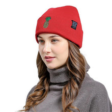 European Style Pineapple Embroidered Men Women Baggy Wool Knit Ski Beanie High Quality Unisex Novelty Hat Fold Thick Female Cap