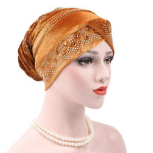 Women Muslim Stretch Turban Hat Velvet Hair Loss Head Scarf Wrap Adjustable Floral Rhinestones Beanie balaclava