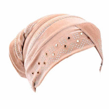 Women Muslim Stretch Turban Hat Velvet Hair Loss Head Scarf Wrap Adjustable Floral Rhinestones Beanie balaclava