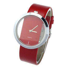 New PU Leather Transparent Dial Hollow Analog Quartz Wrist Watch