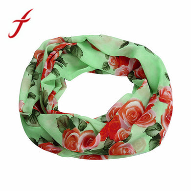 Fashion Chiffon Wrap Elegant Women Ladies Rose Flower Soft Double Loop Scarf Wrap SCARF RING#LSN