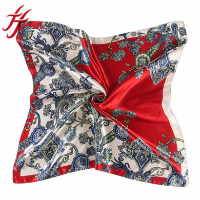 90*90cm Women Lady Square Scarf Vintage Printed Head Wrap Kerchief Neck Satin Shawl Bandana Foulard Femme Scarves #LSN