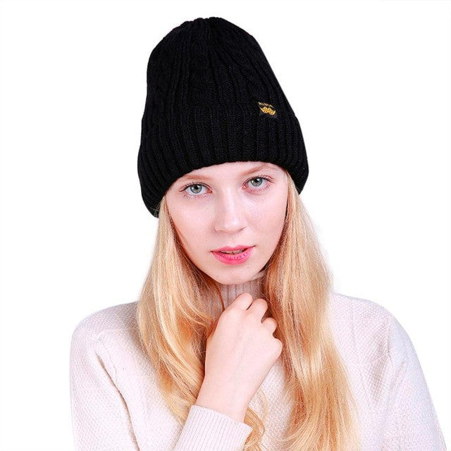 2017 Winter Skullies Beanies Cap Women Warm Baggy Weave Crochet Winter Wool Knit Ski Beanie Skull Female Caps Hat