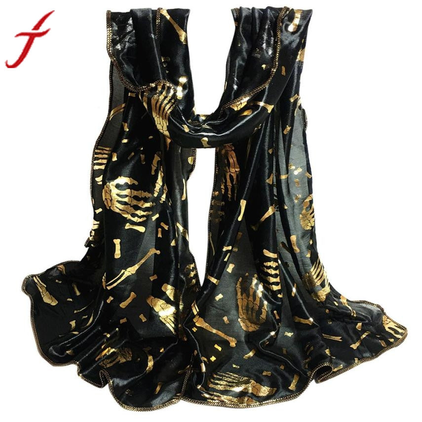 Women Halloween Pumpkin Print Scarf 2017 Novelty Women Lady Skeleton Printed Long Soft Wrap Shawl Stole Pashmina Scarves poncho