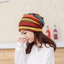 Winter Beanie Hat Women Stripe Hat Ruffle Collar Turban