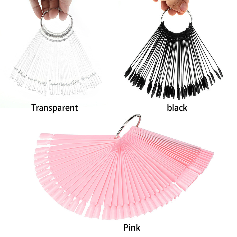 50Pcs Fan-shaped False Fake Nail Art Tips Sticks Polish Gel Salon Display Chart Practice Tool