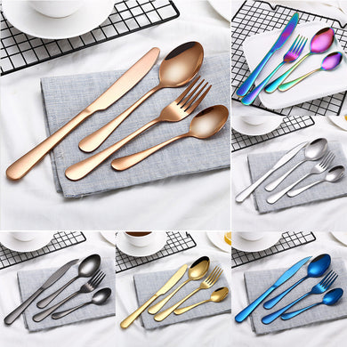 4PCS Set Stainless Steel Upscale Dinnerware Flatware Cutlery Fork Spoon Teaspoon