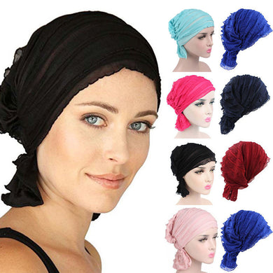 Women Chiffon Ruffle Hat Beanie Scarf Turban Head Wrap Cap