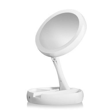 LED Lighted Makeup Mirror Adjustable Stand Desk Tri-fold with Storage Box Organizer 10X Magnifying Mirror